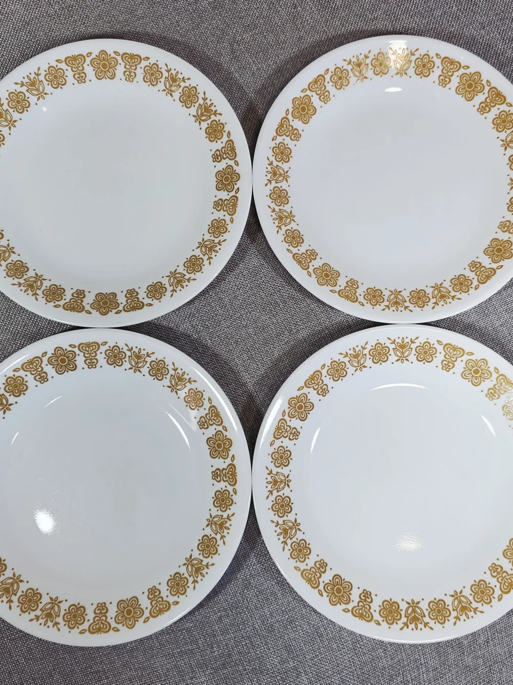 Corelle White Dinner Plates with Gold Floral Border